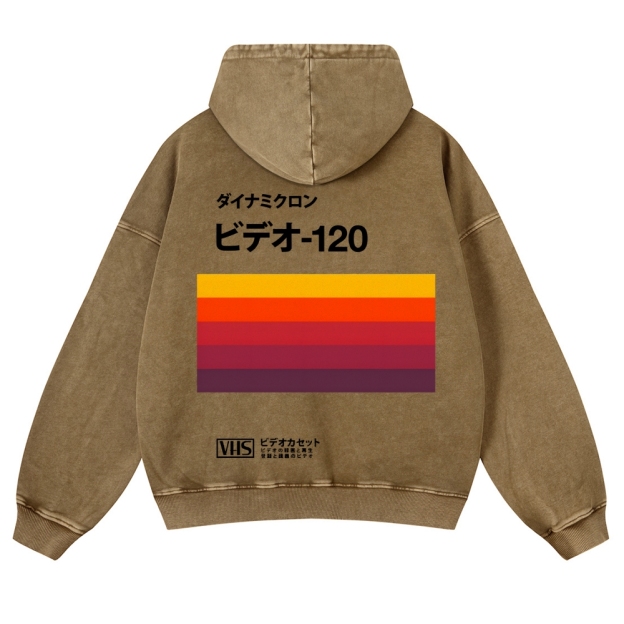 Casual Japanese VHS Video Cassette Washed Hoodie