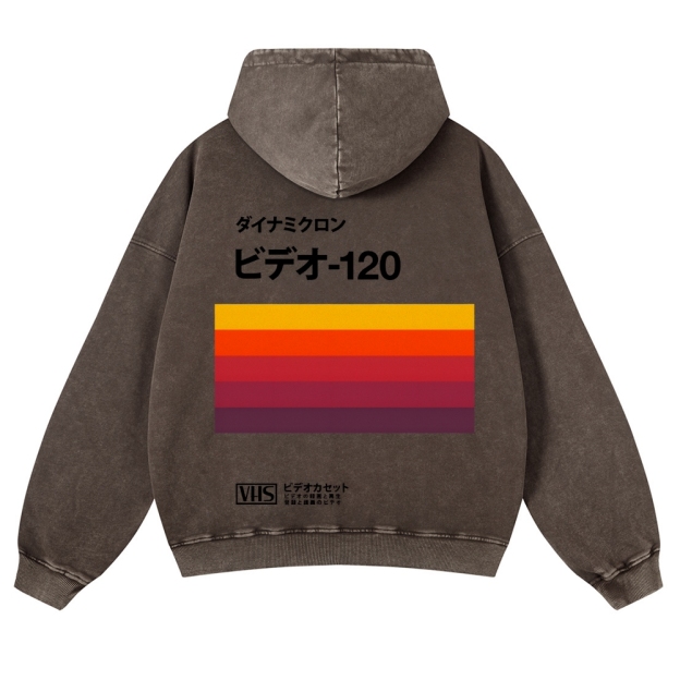 Casual Japanese VHS Video Cassette Washed Hoodie