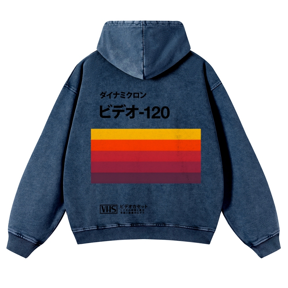 Casual Japanese VHS Video Cassette Washed Hoodie