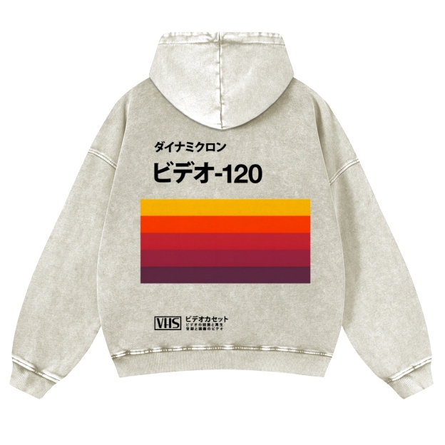 Casual Japanese VHS Video Cassette Washed Hoodie