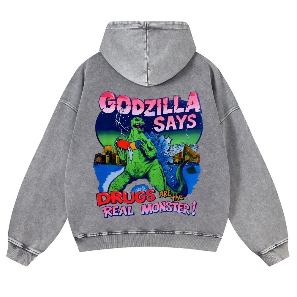 Casual Godzilla Washed Hoodie