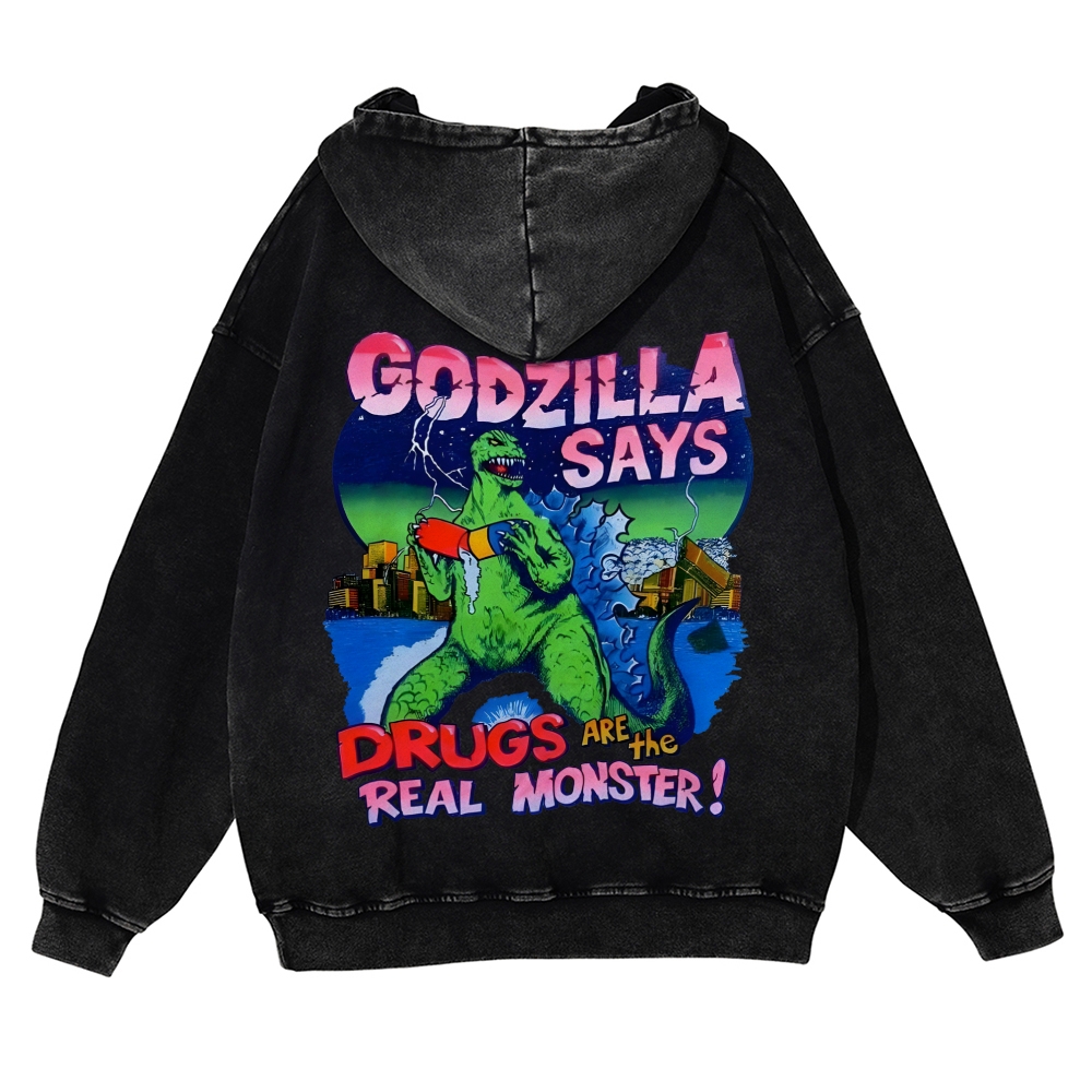 Casual Godzilla Washed Hoodie