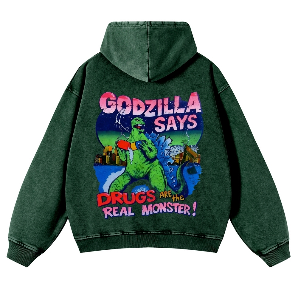 Casual Godzilla Washed Hoodie