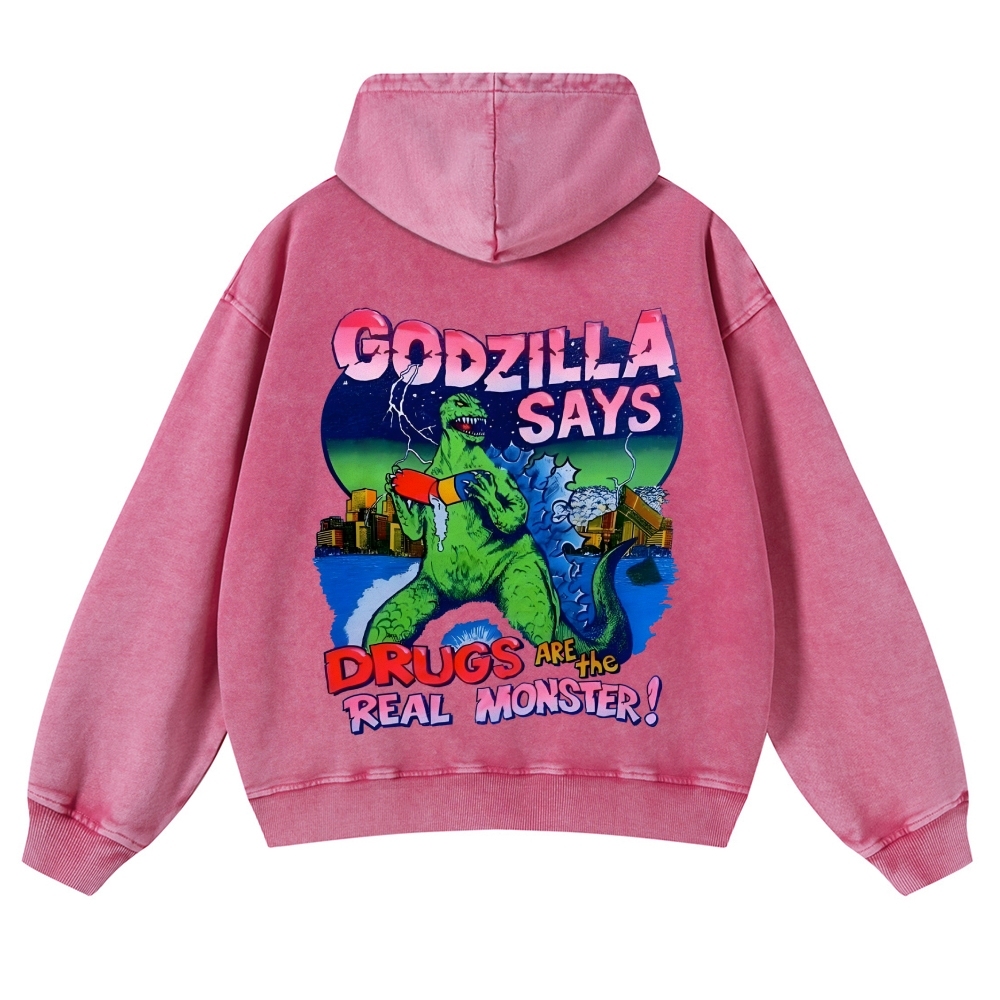 Casual Godzilla Washed Hoodie