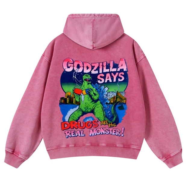 Casual Godzilla Washed Hoodie