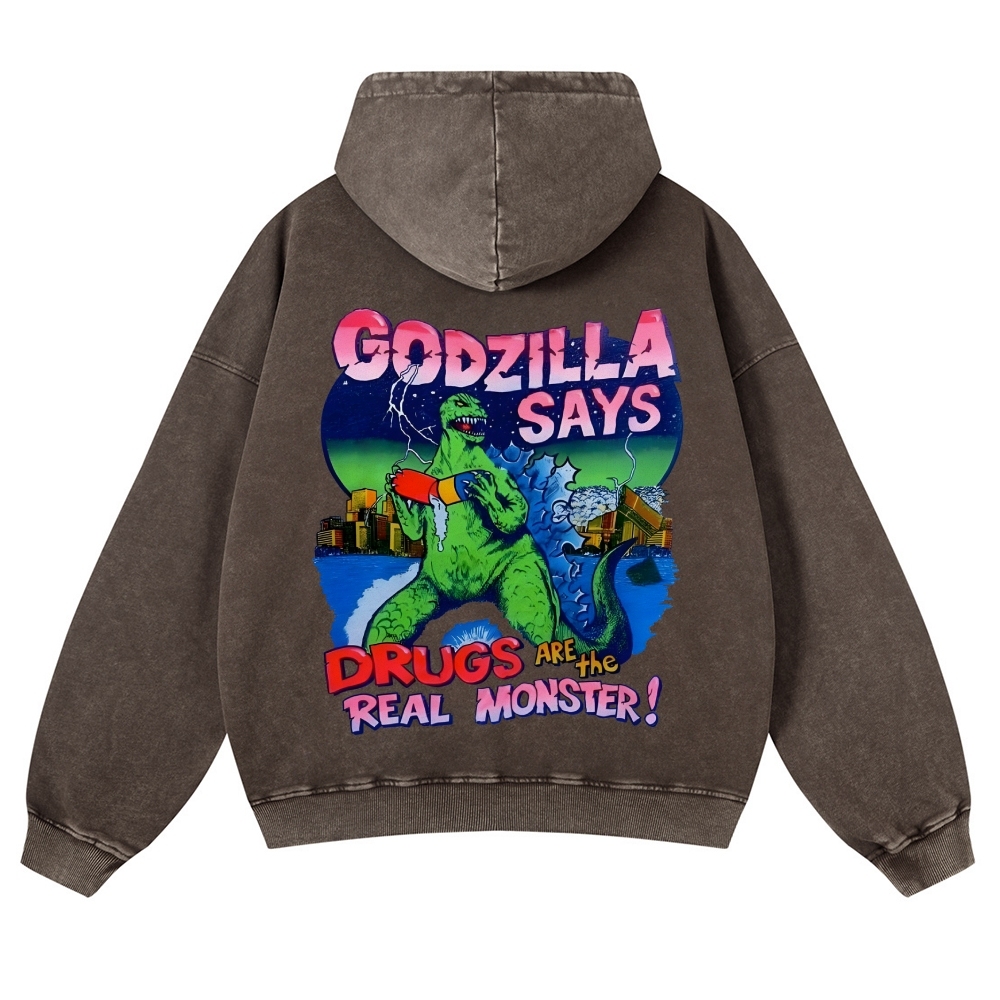 Casual Godzilla Washed Hoodie