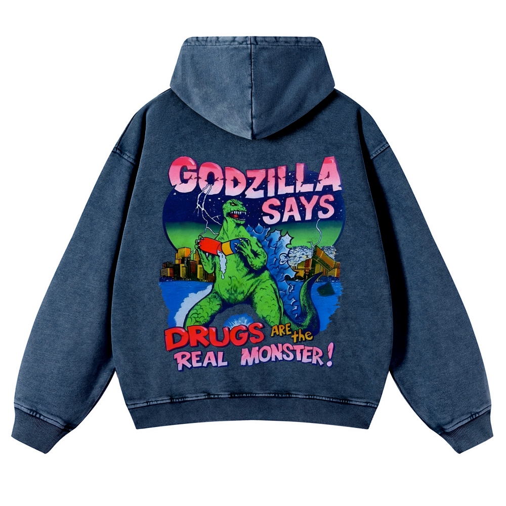 Casual Godzilla Washed Hoodie