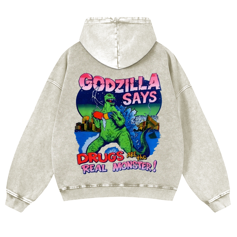 Casual Godzilla Washed Hoodie