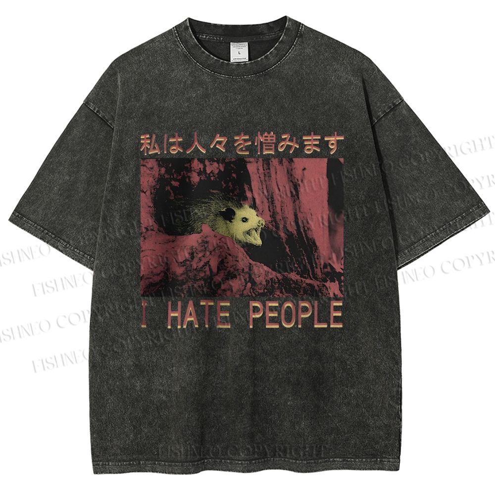 Unisex I Hate People Printed Washed Tee