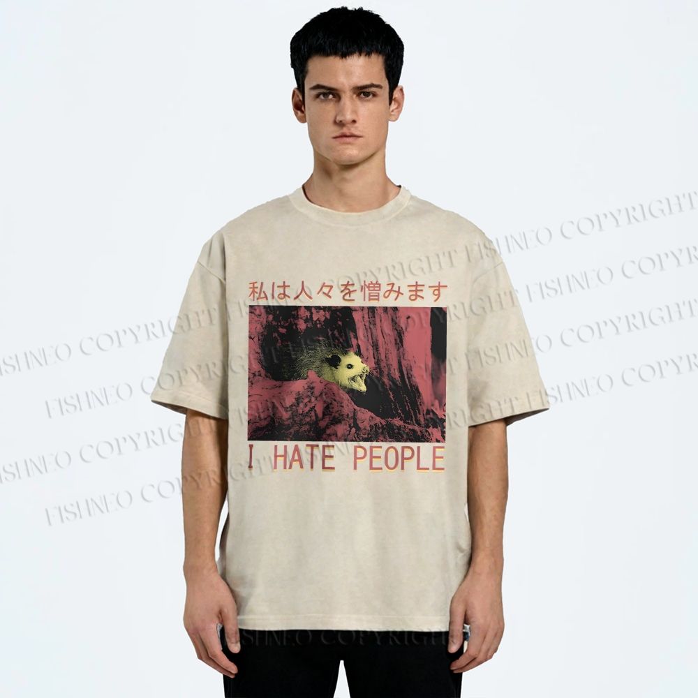 Unisex I Hate People Printed Washed Tee