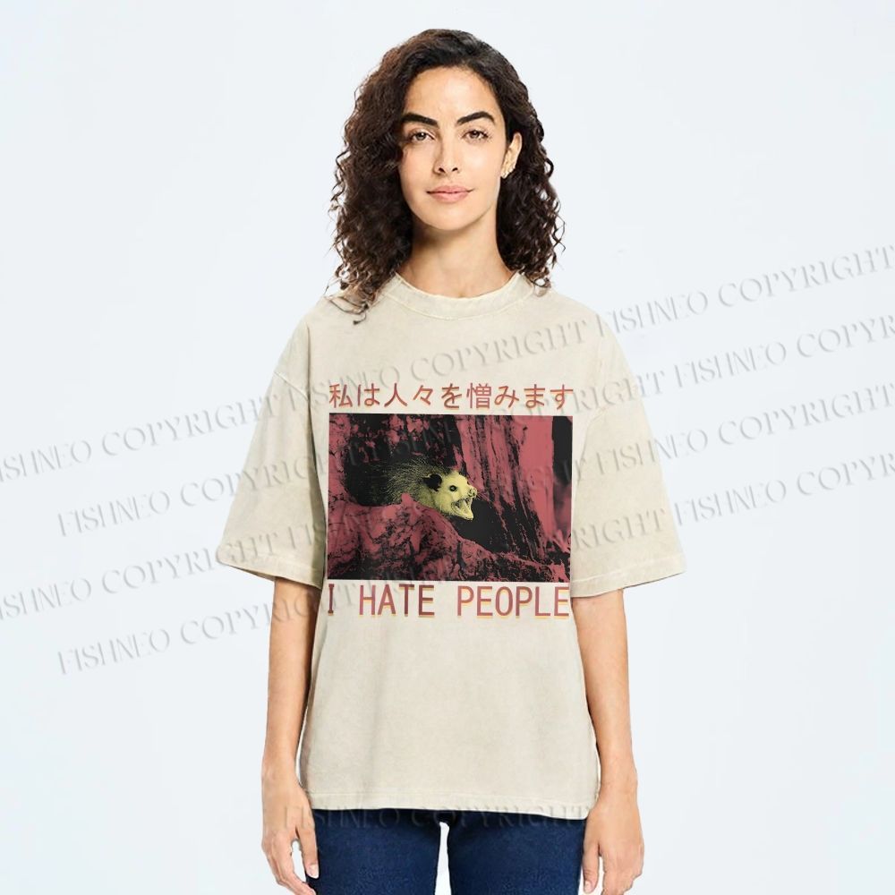 Unisex I Hate People Printed Washed Tee