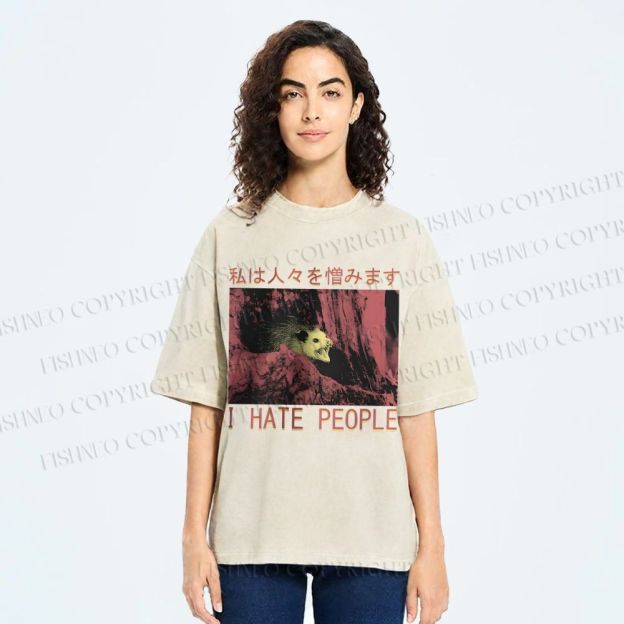 Unisex I Hate People Printed Washed Tee