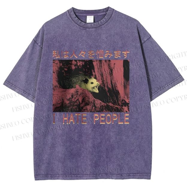 Unisex I Hate People Printed Washed Tee