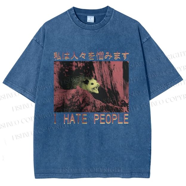 Unisex I Hate People Printed Washed Tee