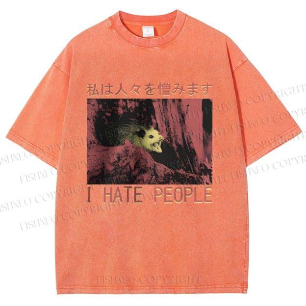 Unisex I Hate People Printed Washed Tee