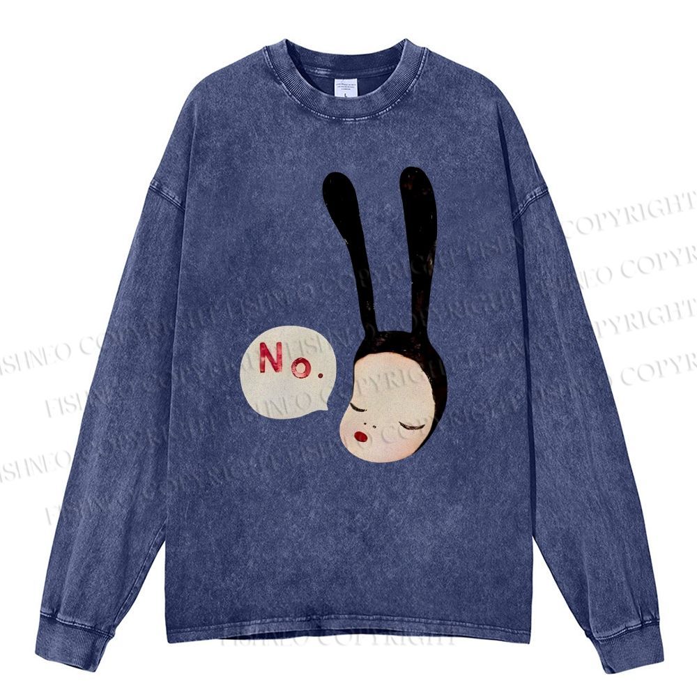 Unisex Casual Washed Yoshitomo Nara Printed Long Sleeve T-shirt