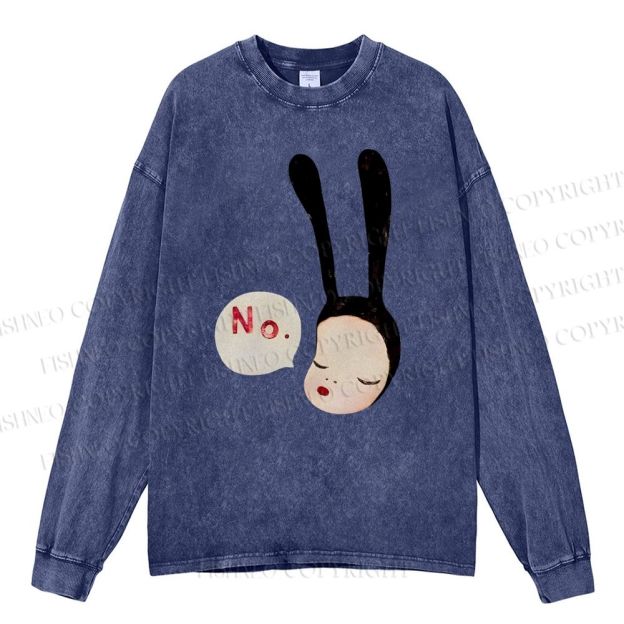 Unisex Casual Washed Yoshitomo Nara Printed Long Sleeve T-shirt