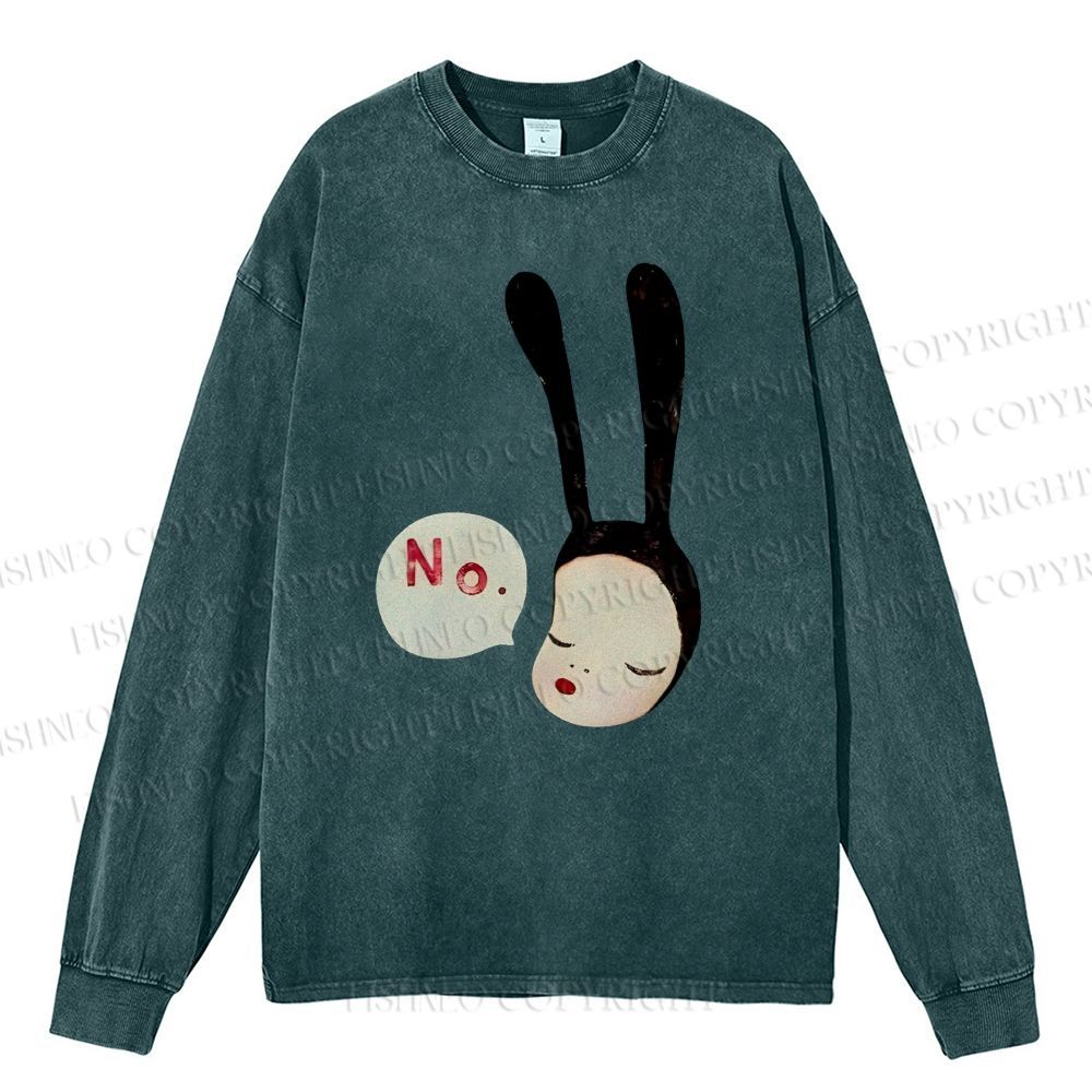 Unisex Casual Washed Yoshitomo Nara Printed Long Sleeve T-shirt