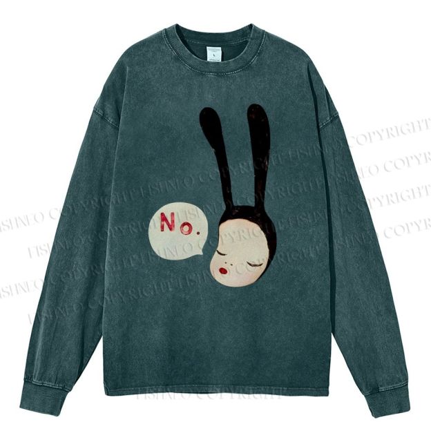 Unisex Casual Washed Yoshitomo Nara Printed Long Sleeve T-shirt