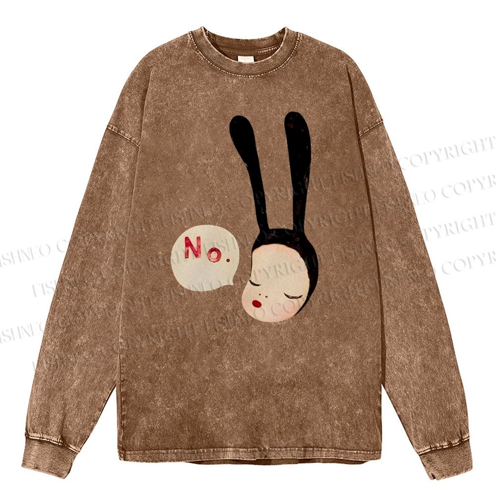 Unisex Casual Washed Yoshitomo Nara Printed Long Sleeve T-shirt