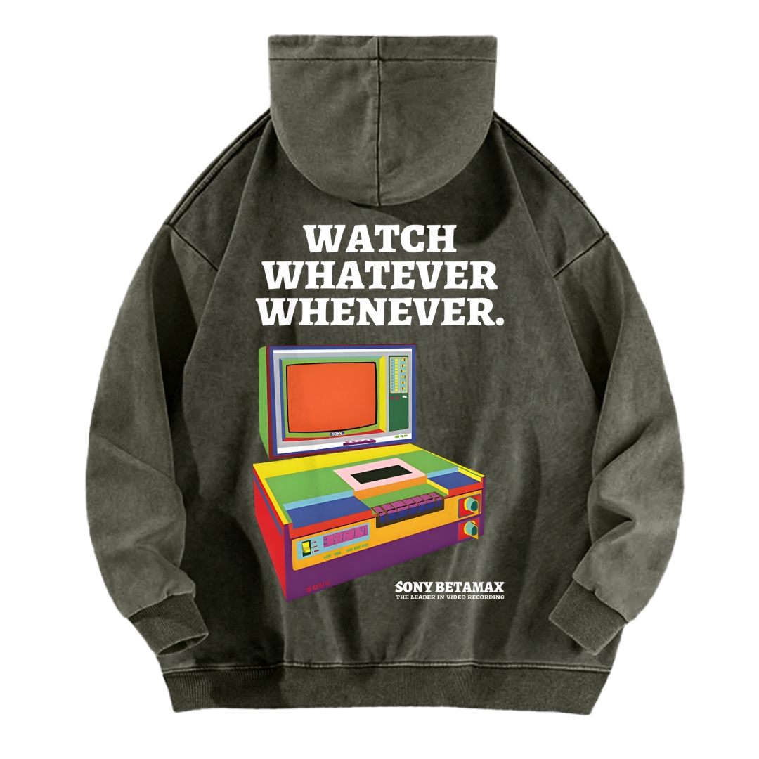 Sony Betamax Vintage Washed Cotton Back Art Hoodie