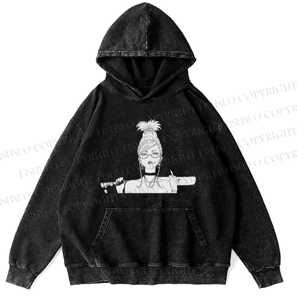 Unisex Casual Printed Vintage Anime Woman Washed Hoodie