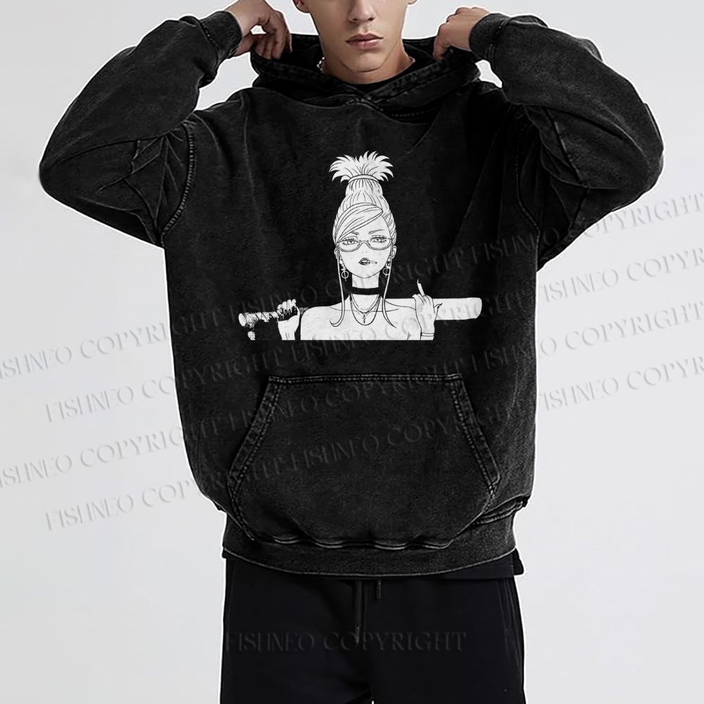 Unisex Casual Printed Vintage Anime Woman Washed Hoodie
