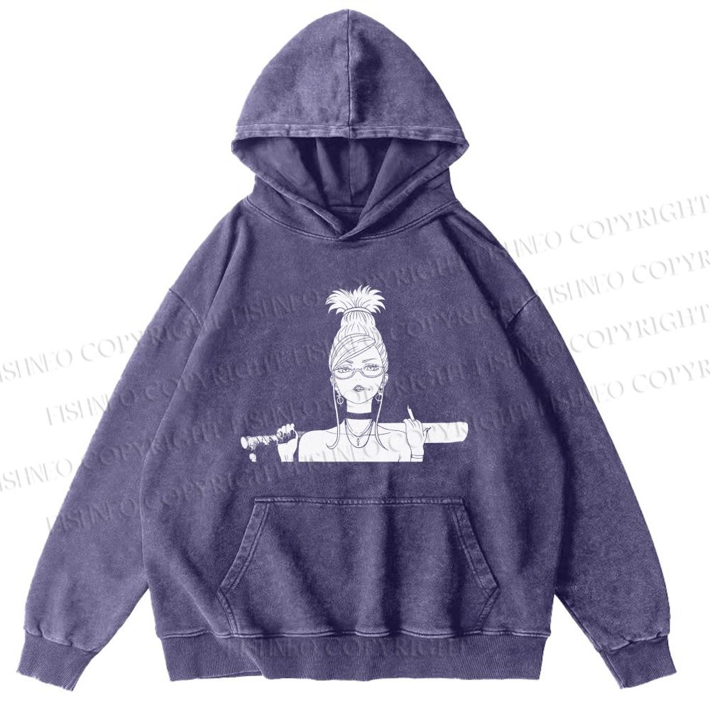 Unisex Casual Printed Vintage Anime Woman Washed Hoodie