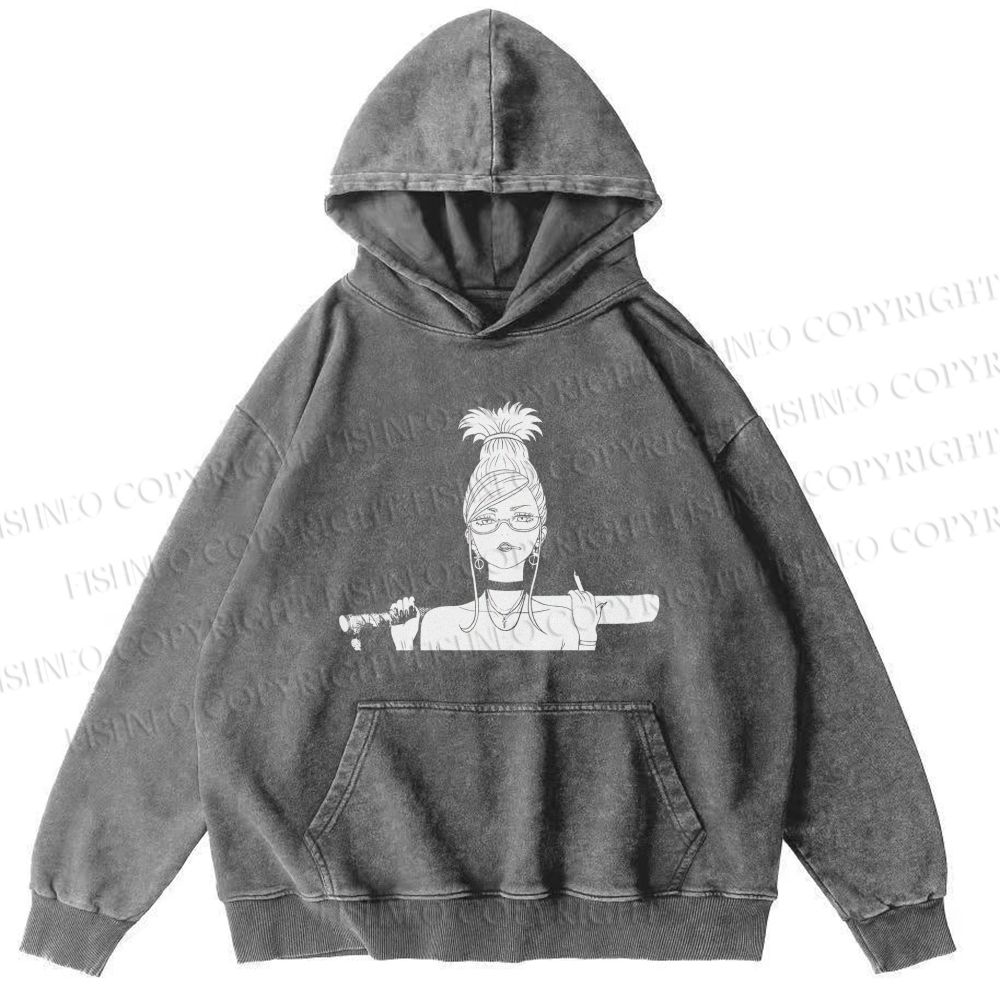 Unisex Casual Printed Vintage Anime Woman Washed Hoodie