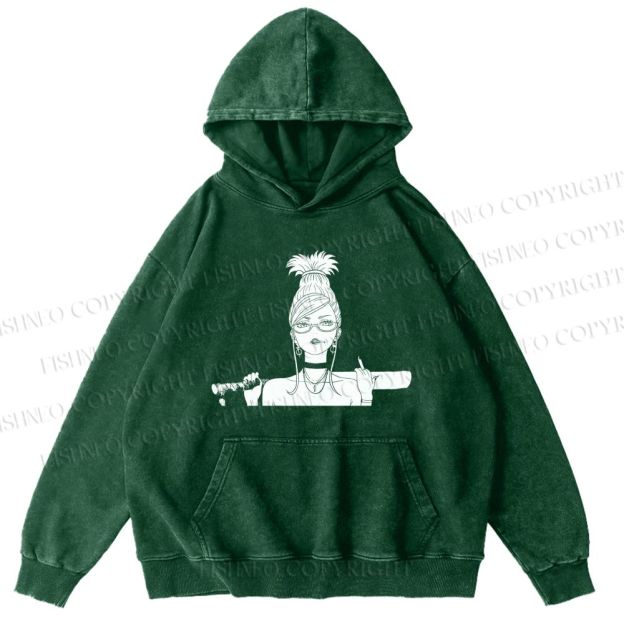 Unisex Casual Printed Vintage Anime Woman Washed Hoodie