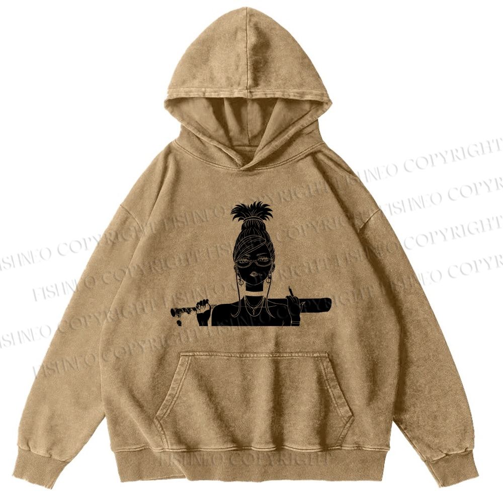 Unisex Casual Printed Vintage Anime Woman Washed Hoodie