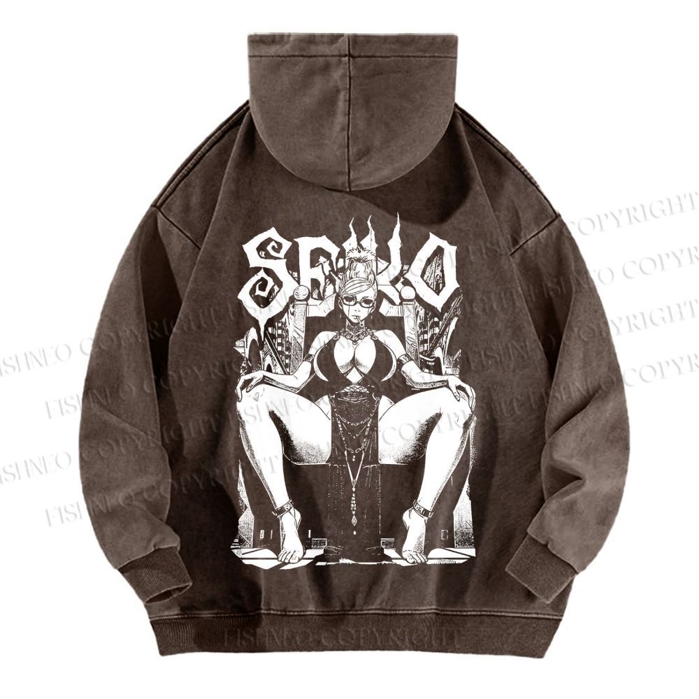 Unisex Casual Printed Vintage Anime Woman Washed Hoodie