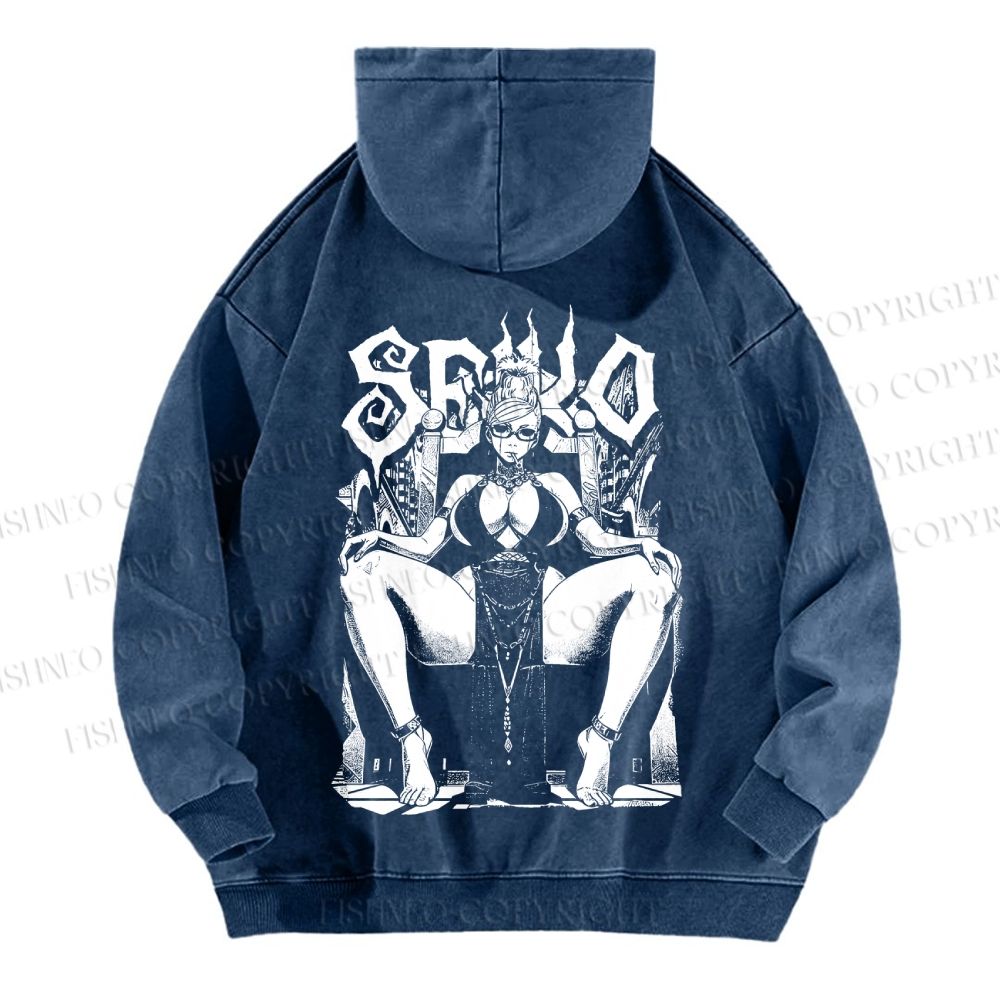 Unisex Casual Printed Vintage Anime Woman Washed Hoodie