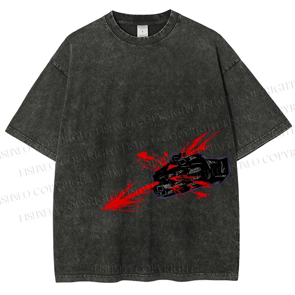 Unisex Japanese Anime Man Printed Washed Tee