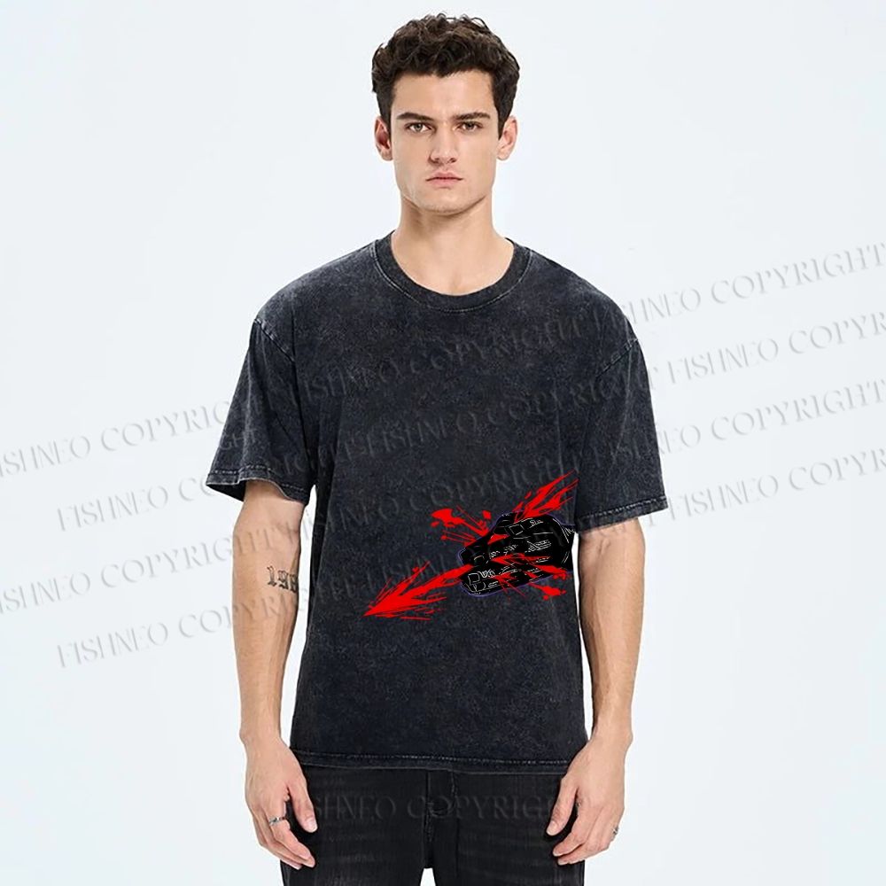 Unisex Japanese Anime Man Printed Washed Tee