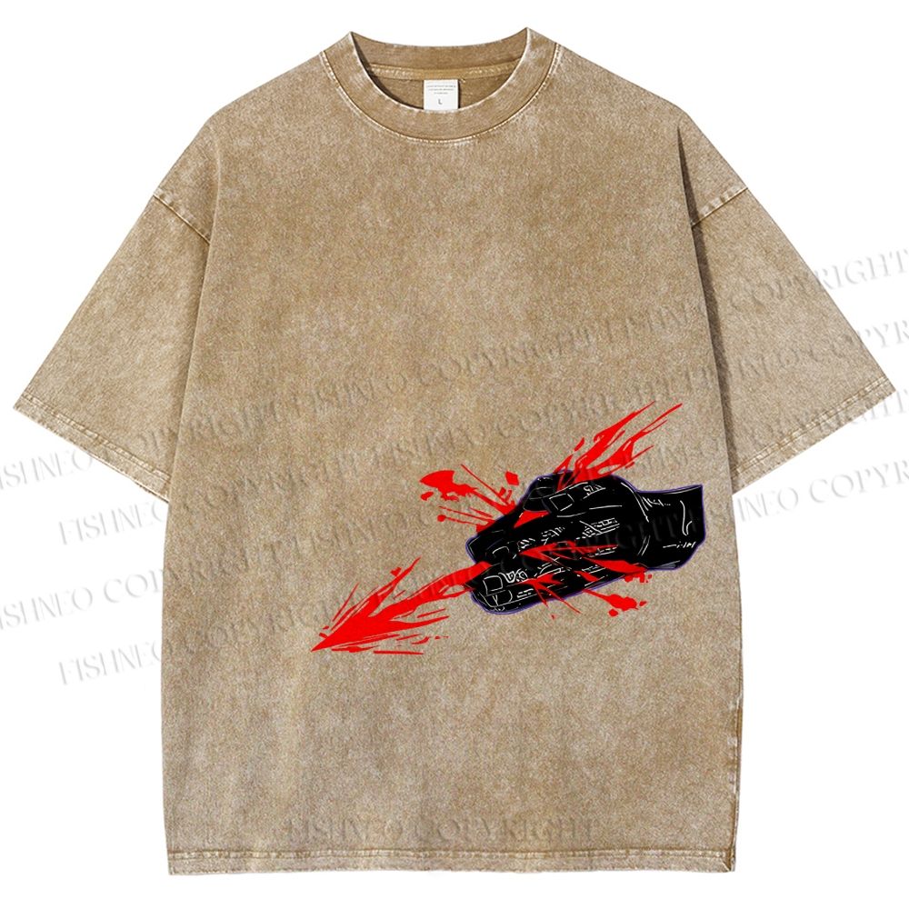 Unisex Japanese Anime Man Printed Washed Tee
