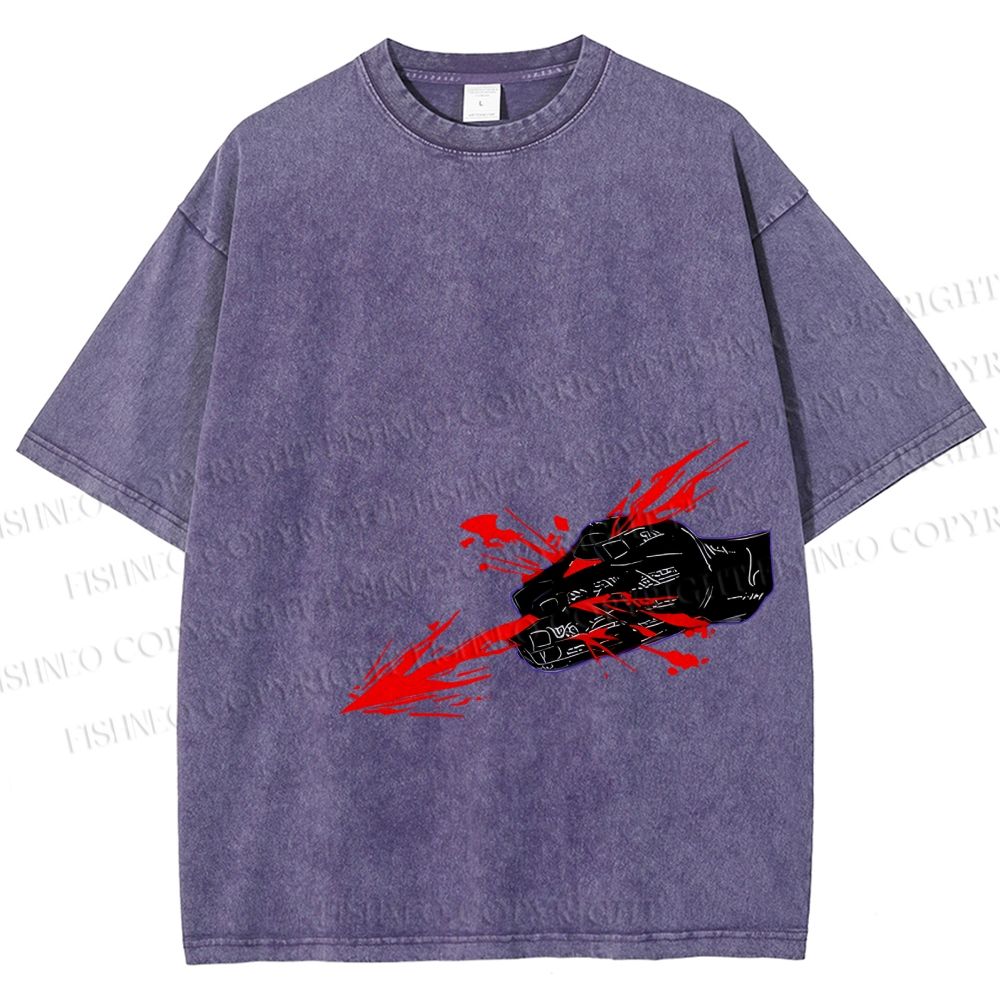 Unisex Japanese Anime Man Printed Washed Tee