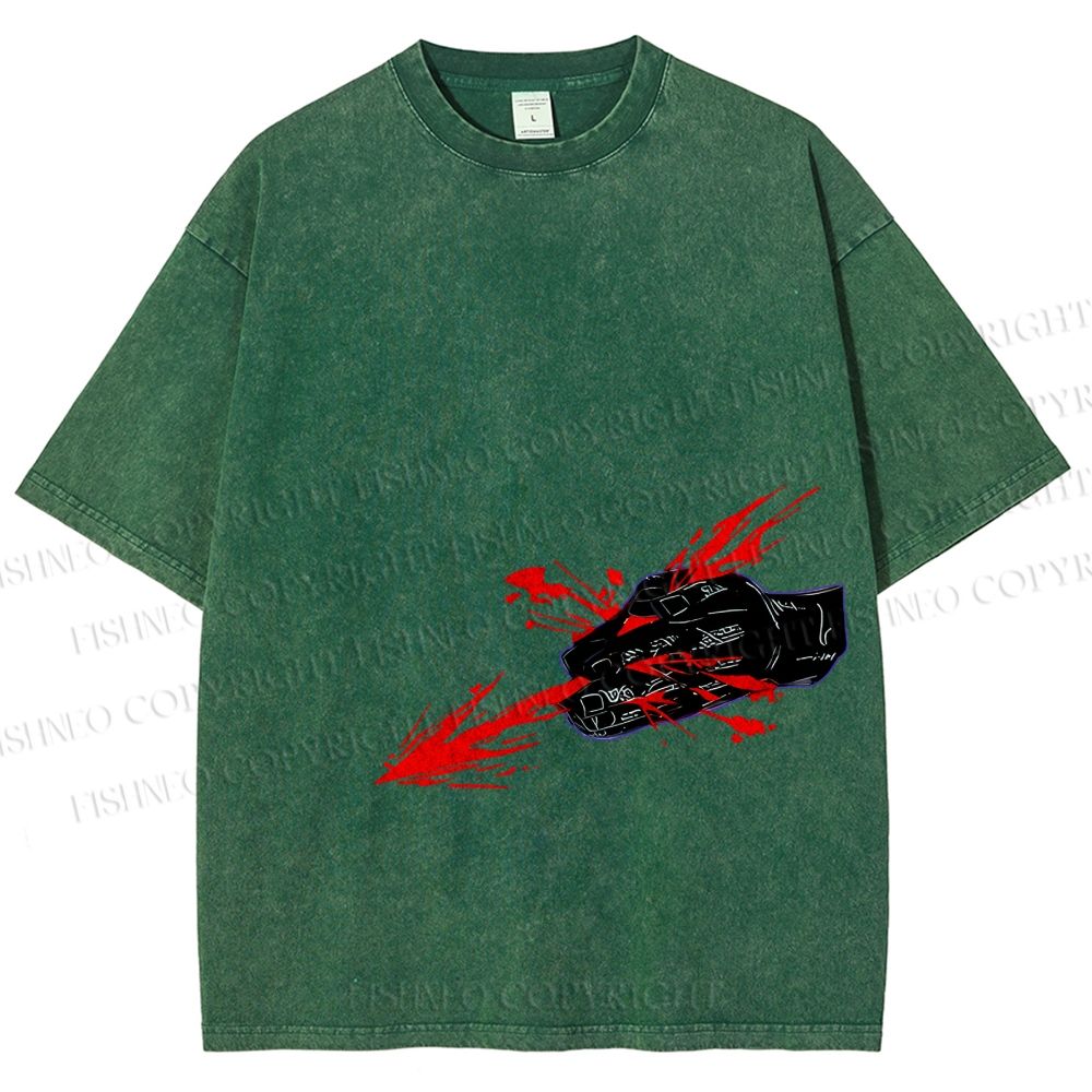 Unisex Japanese Anime Man Printed Washed Tee