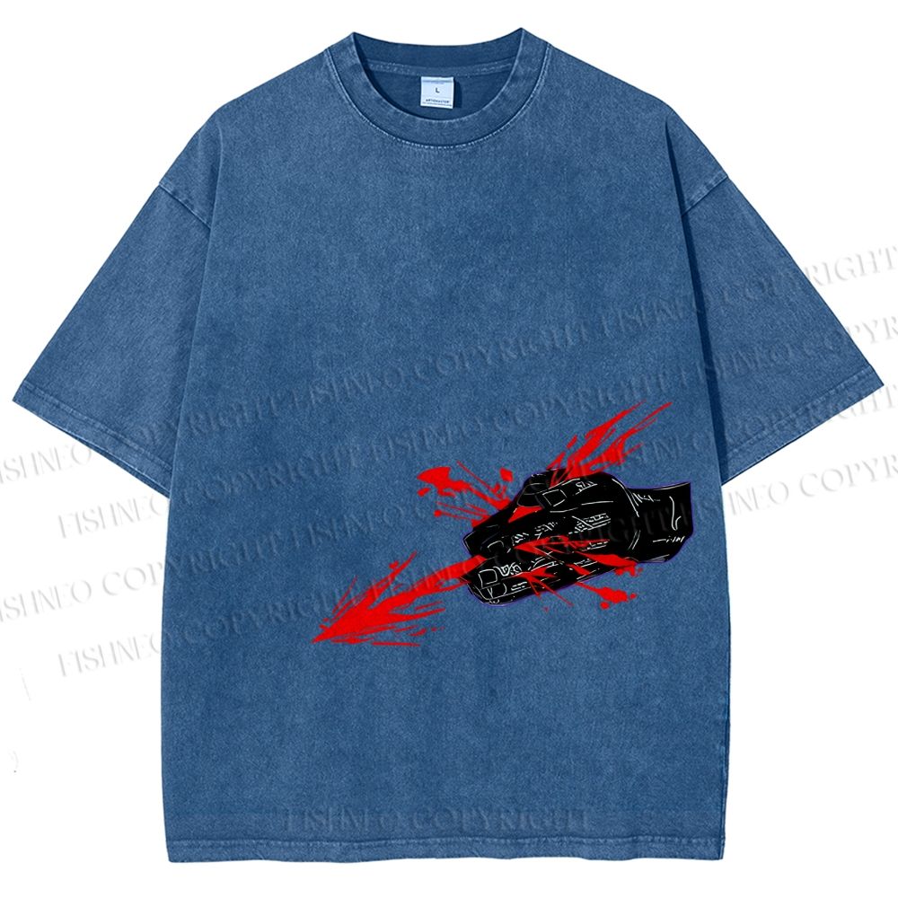 Unisex Japanese Anime Man Printed Washed Tee