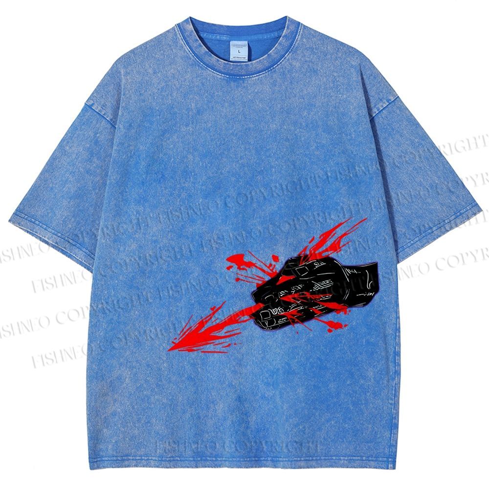 Unisex Japanese Anime Man Printed Washed Tee