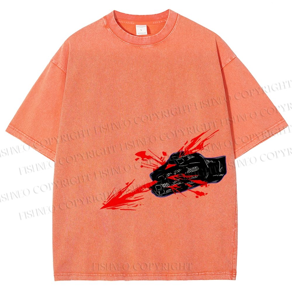 Unisex Japanese Anime Man Printed Washed Tee