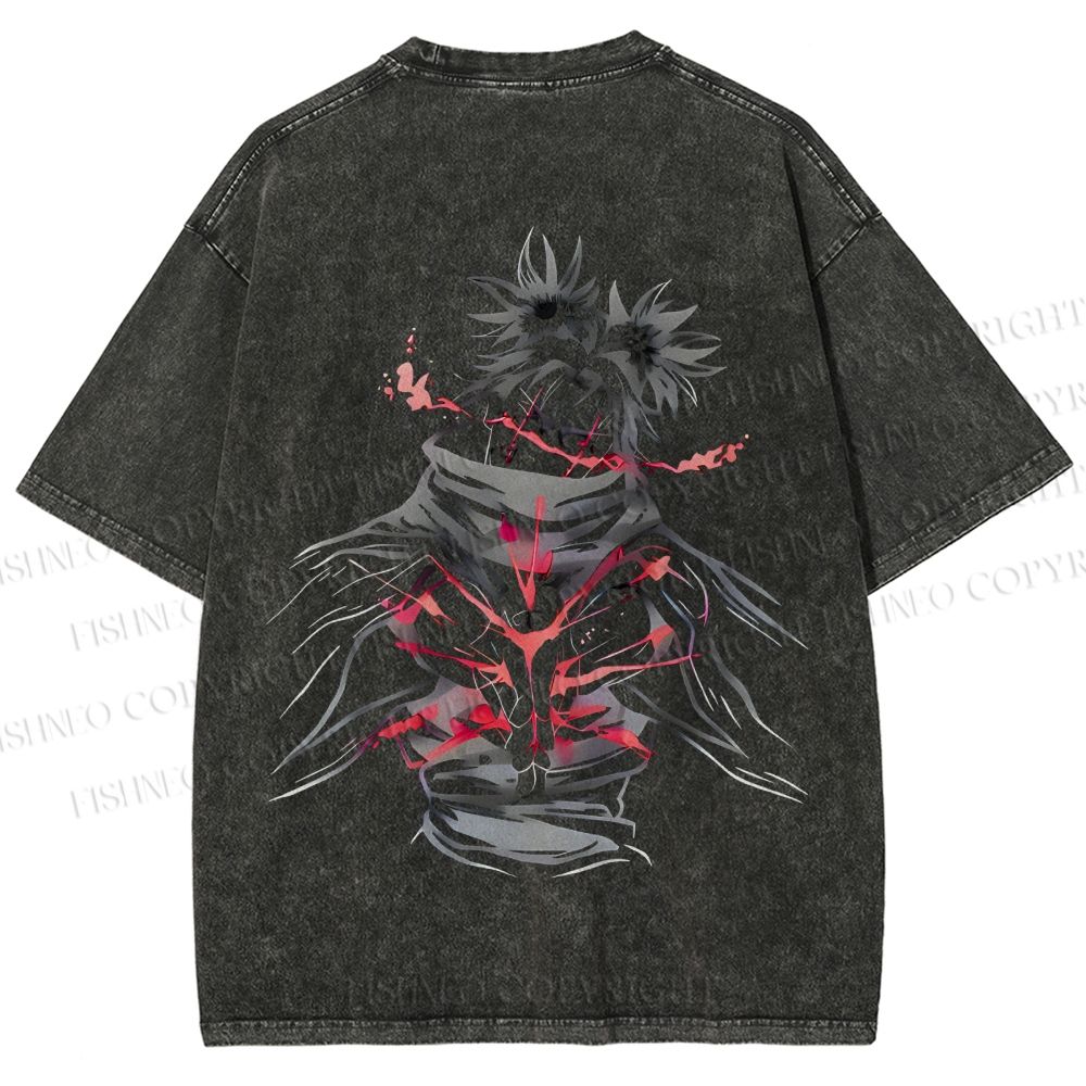 Unisex Japanese Anime Man Printed Washed Tee