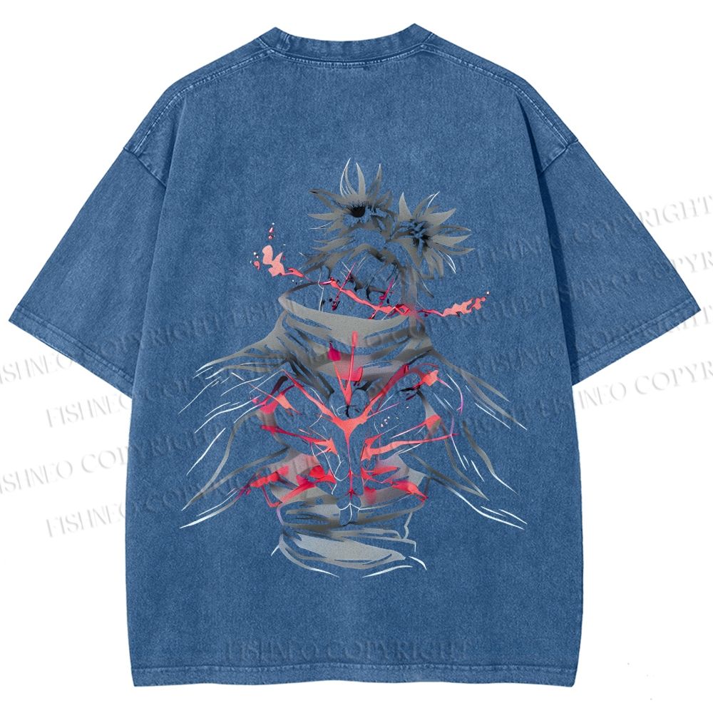 Unisex Japanese Anime Man Printed Washed Tee
