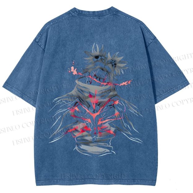 Unisex Japanese Anime Man Printed Washed Tee