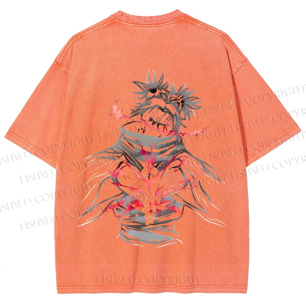 Unisex Japanese Anime Man Printed Washed Tee