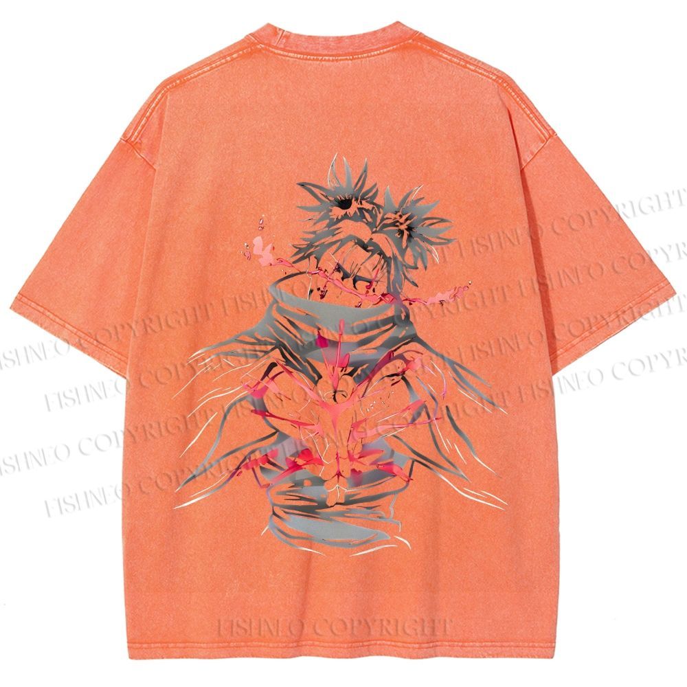 Unisex Japanese Anime Man Printed Washed Tee