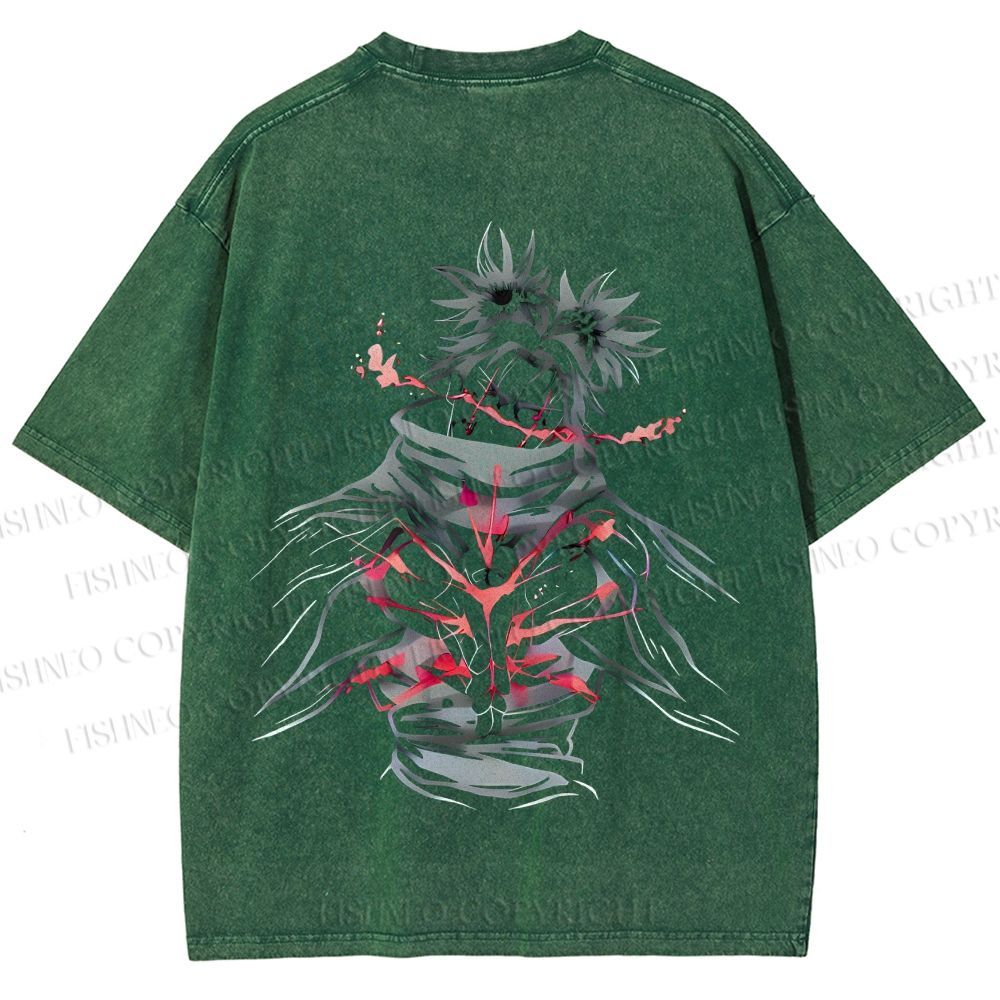 Unisex Japanese Anime Man Printed Washed Tee