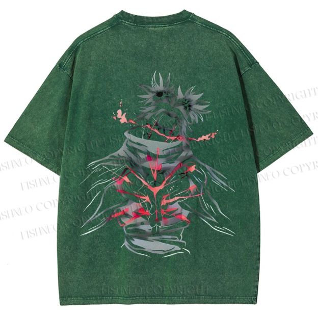 Unisex Japanese Anime Man Printed Washed Tee