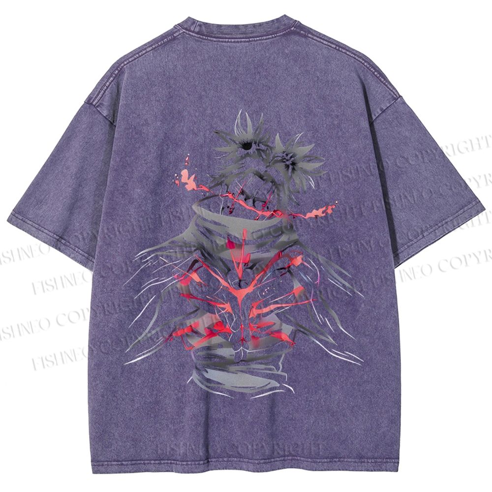 Unisex Japanese Anime Man Printed Washed Tee