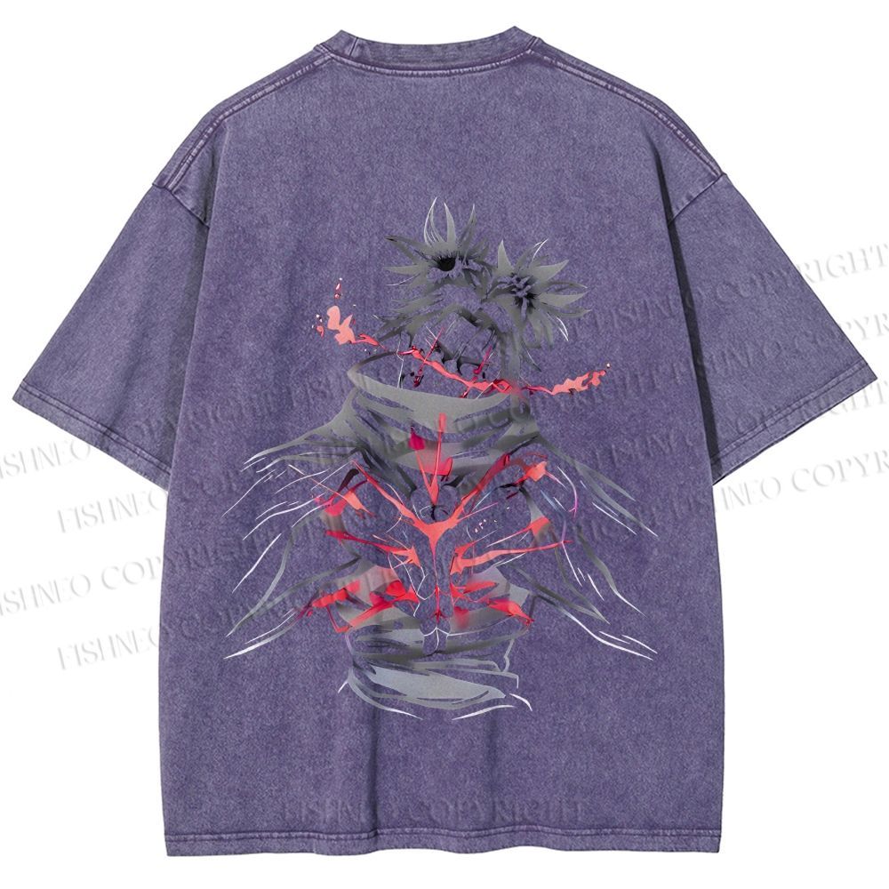 Unisex Japanese Anime Man Printed Washed Tee